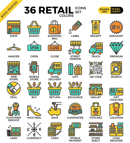 Retail Store pixel perfect outline icons — Stock Vector