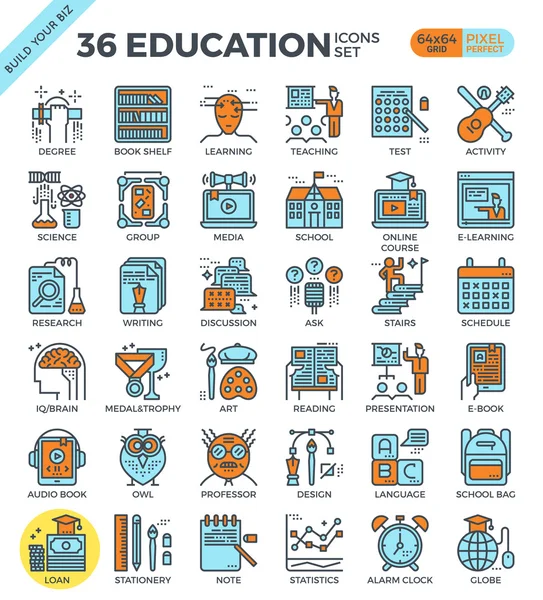 Education & Learning pixel perfect outline icons — Stock Vector