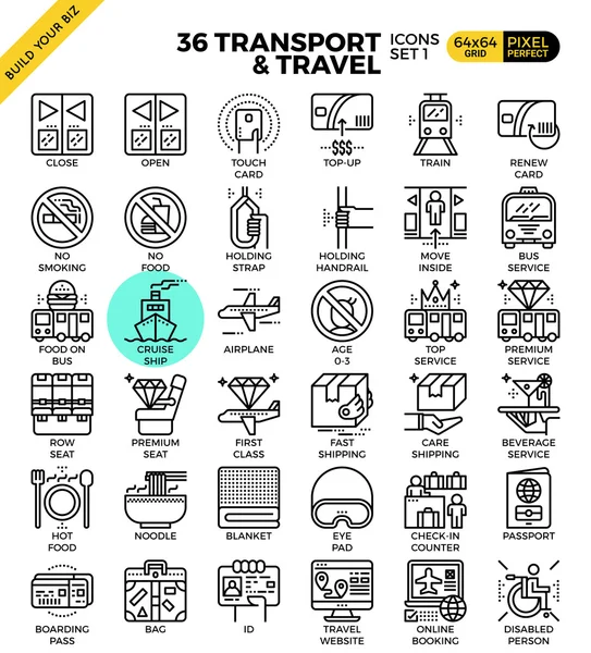 Vervoer & reizen overzicht pictogrammen — Stockvector