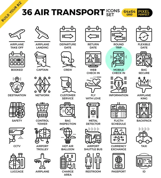 Air Transport & Travel outline icons — Stock Vector