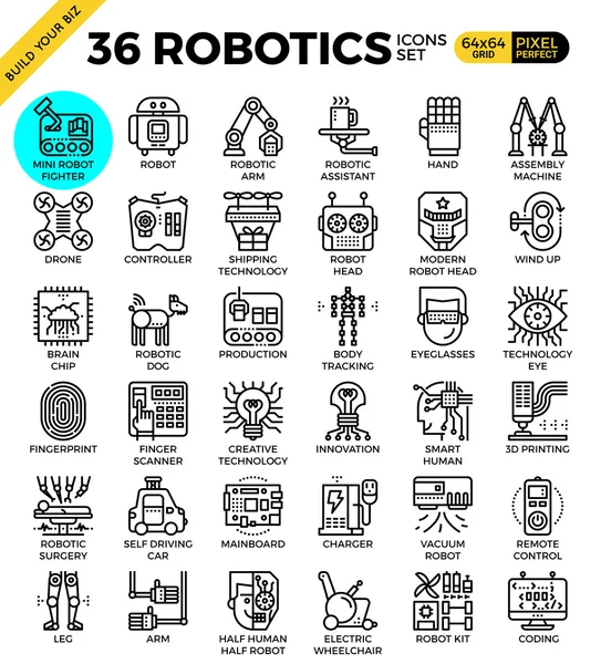 Ikon garis besar teknologi robotik - Stok Vektor