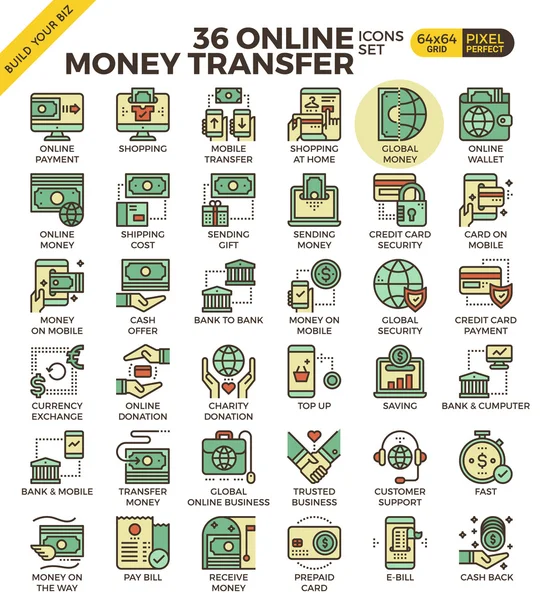 Ícones de pagamento de transferência de dinheiro online —  Vetores de Stock