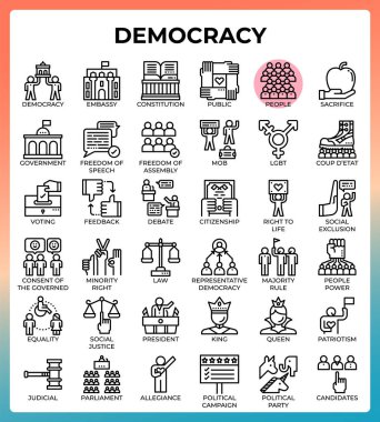 Demokrasi konsepti simgeleri ui, ux, web, uygulama, broşür, broşür ve sunum tasarımı için modern tarzda ayarlandı..