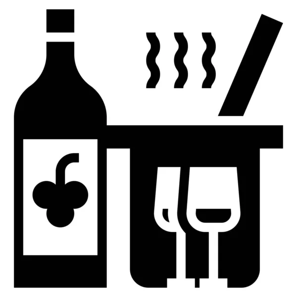 Wein Und Flaschenvektorsymbol — Stockvektor