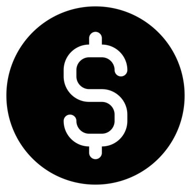 Aşırı renkli ilkel yuvarlak düğmelerden bir dolar simgesi. Vektör çizim biçimi düz ikonik sembol, siyah renk,