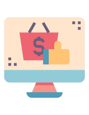 bilgisayar ve alışveriş simgesi, vektör illüstrasyonu