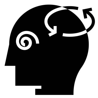 İnsan kafası, baş dönmesi simgesi, vektör illüstrasyonu 