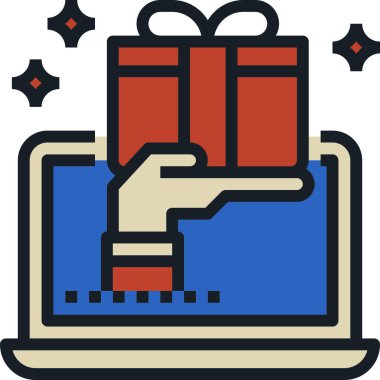 Web, web sitesi, vektör illüstrasyonu için bilgisayardaki hediye simgesi 