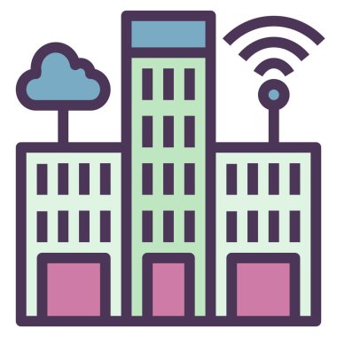 Akıllı binalar düz simge, vektör illüstrasyonu  