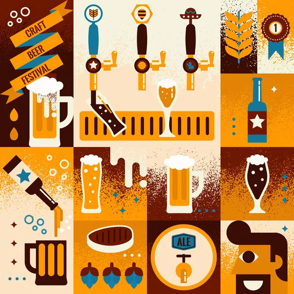 要素とビールコンセプトコラージュの背景のイラスト — ストックベクタ