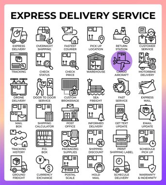 ui, ux, web, uygulama, broşür, el ilanı ve sunum tasarımı için modern tarzda ekspres servis konsept çizgisi simgeleri, vb..