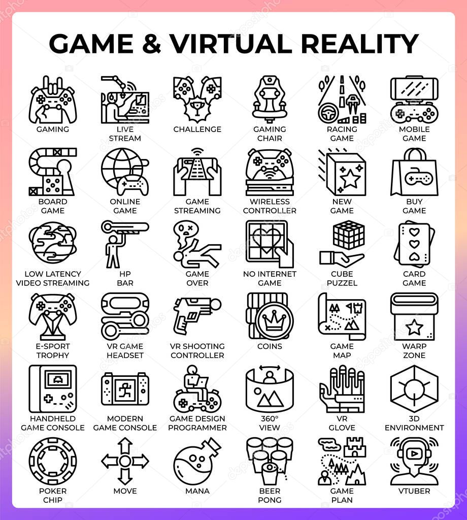 Game and virtual reality icon set in modern style for ui, ux, web, app, brochure, flyer and presentation design, etc.