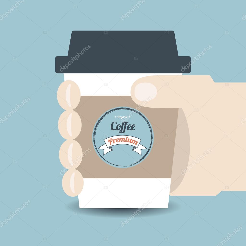 Illustration of hand holding paper cup of beverage