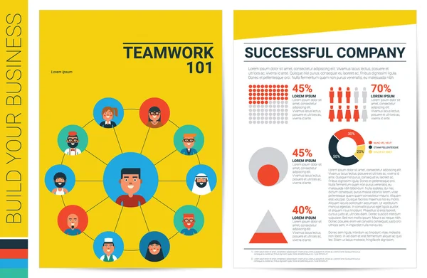 Teamwork concept boek voorbladsjabloon — Stockvector