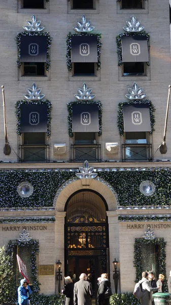 New York, New York - 20 Aralık 2015 'te Beşinci Cadde' deki Harry Winston bayrak gemisi mağazasında görülen Noel dekoru. Winston 1920 'de işe başladı ve 1932' de New York 'ta ilk dükkanını açtı..