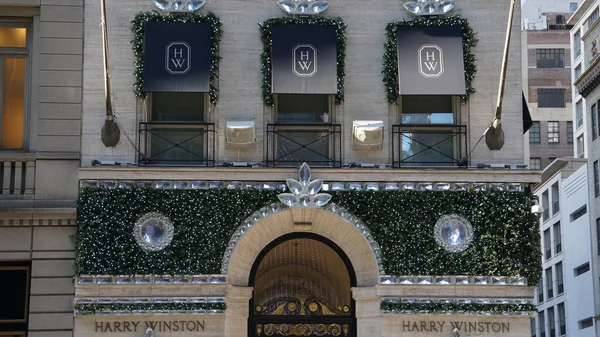 New York, New York - 20 Aralık 2015 'te Beşinci Cadde' deki Harry Winston bayrak gemisi mağazasında görülen Noel dekoru. Winston 1920 'de işe başladı ve 1932' de New York 'ta ilk dükkanını açtı..