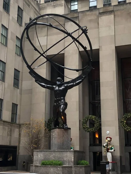 Nowość York Lis Statua Atlasu Nowym Jorku Jak Widać Listopada — Zdjęcie stockowe