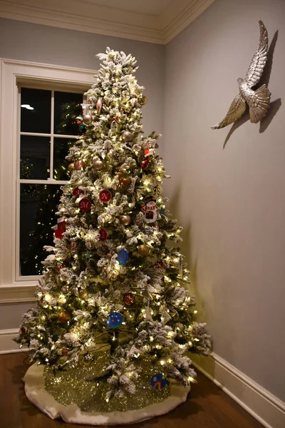 Beau Sapin Noël Grand Maison — Photo