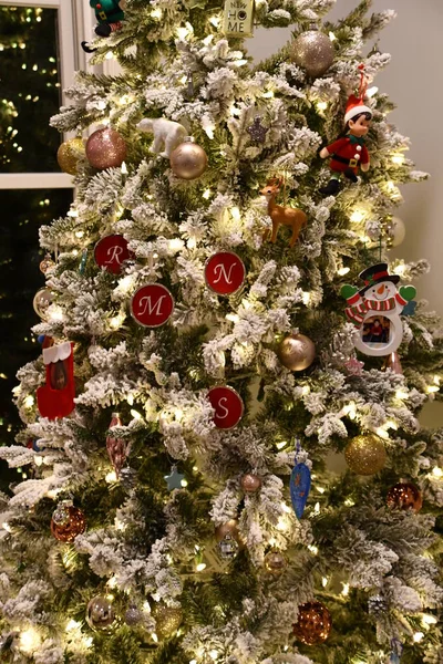 Uma Bela Árvore Natal Alta Casa — Fotografia de Stock