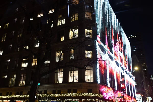 New York Dec Holiday Light Show Saks Fifth Avenue Flagship — Stock Photo, Image