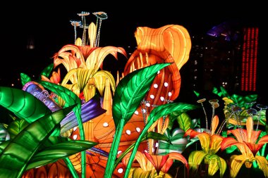 RANDALLS ADASI PARK, NY - 2 Ocak 2021 'de New York' taki Randalls Island Park 'ta görülen LuminoCity Festivali. Dinamik bir bayram ışık festivali ve büyüleyici bir sanat deneyimi..