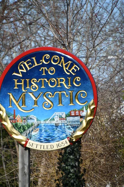 Vítejte Historické Mystic Znamení Connecticutu — Stock fotografie