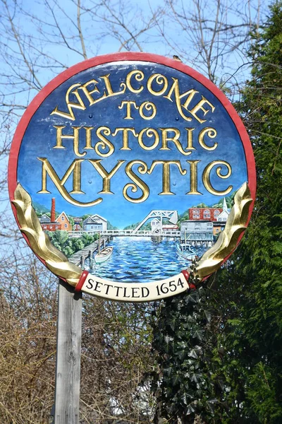 Welcome Historic Mystic Sign Connecticut — Stock Photo, Image