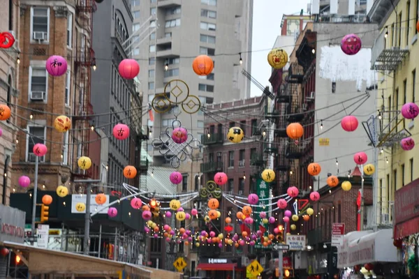 Nova Iorque Apr Lanternas Light Chinatown Nova York Como Visto — Fotografia de Stock