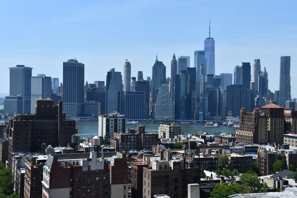 BROOKLYN, NY - JUN 5: View of New York City from Brooklyn, New York, as seen on June 5, 2021.