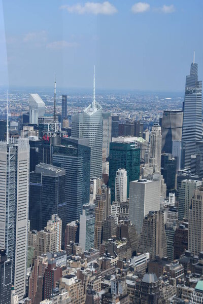 NEW YORK, NY - JUN 20: Aerial View of New York City from The Edge Observation Deck at Hudson Yards, as seen on Jun 20, 2021.