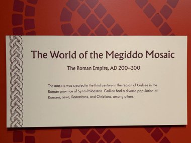 WASHINGTON DC - 5 Temmuz 2025 'te Washington DC' deki İncil Müzesi 'nde görülen Megiddo Mozaiği İnanç Vakıfları sergisi.