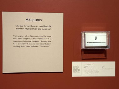 WASHINGTON DC - 5 Temmuz 2025 'te Washington DC' deki İncil Müzesi 'nde görülen Megiddo Mozaiği İnanç Vakıfları sergisi.