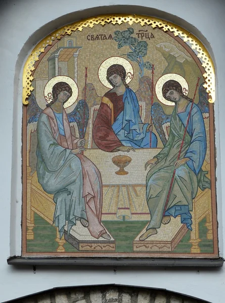 Mosaic gate icon "Old Testament Trinity" — Stock Photo, Image