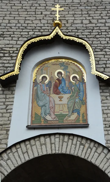 Mosaic gate icon "Old Testament Trinity" — Stock Photo, Image