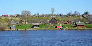 Volkhov river panorama with houses