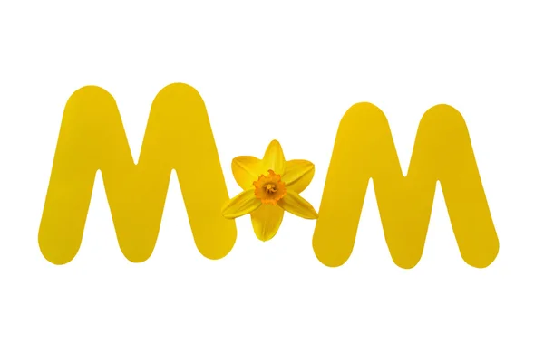 Oymalı kağıt mektup ve bir nergis ile yazıldığından kelime anne