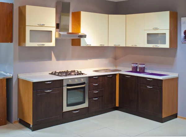 Empty wooden kitchen Stock Photo