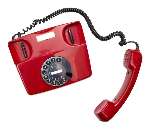 Isolado velho estilo vermelho telefone fora do gancho no branco — Fotografia de Stock