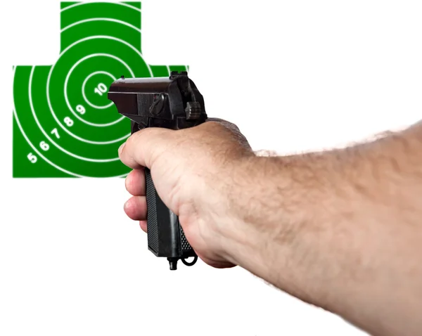 Hand mit einer Waffe auf das Ziel gerichtet — Stockfoto