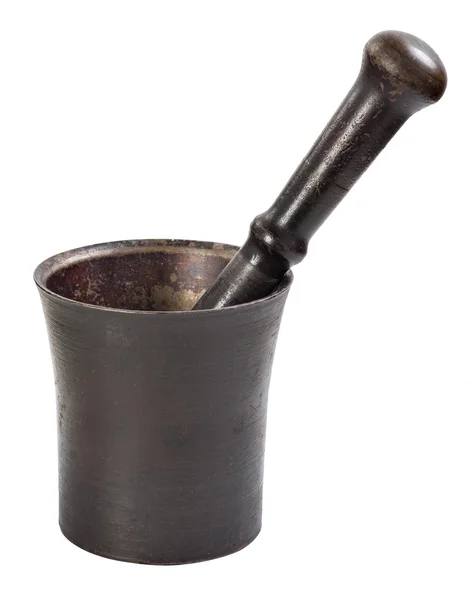 Metal mortar with pestle — Stock Photo, Image