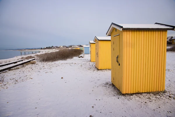 Małe budynki w zimie — Zdjęcie stockowe