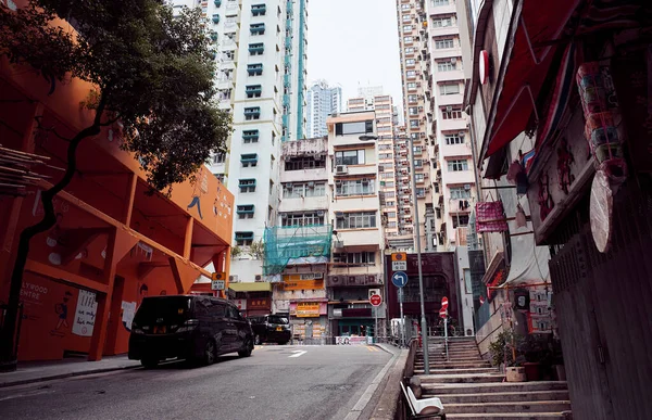 Hongkong Januar 2019 Zentraler Bereich Der Stadt Mit Viel Werbung — Stockfoto