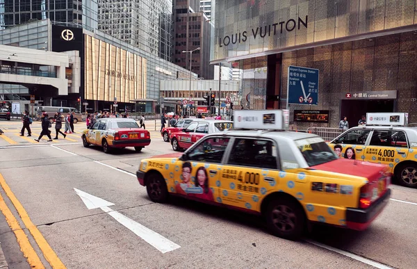 Hong Kong 1Er Janvier 2019 Des Taxis Classiques Dans Rue — Photo