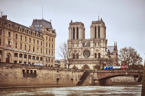 Vedere Notre Dame Paris Cealaltă Parte Sena Din Paris — Fotografie, imagine de stoc