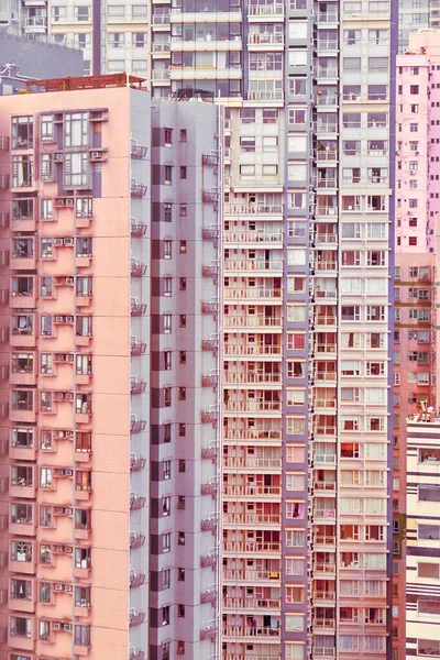 Muchos Edificios Residenciales Diferentes Hong Kong Como Fondo Tonificación Rosa —  Fotos de Stock