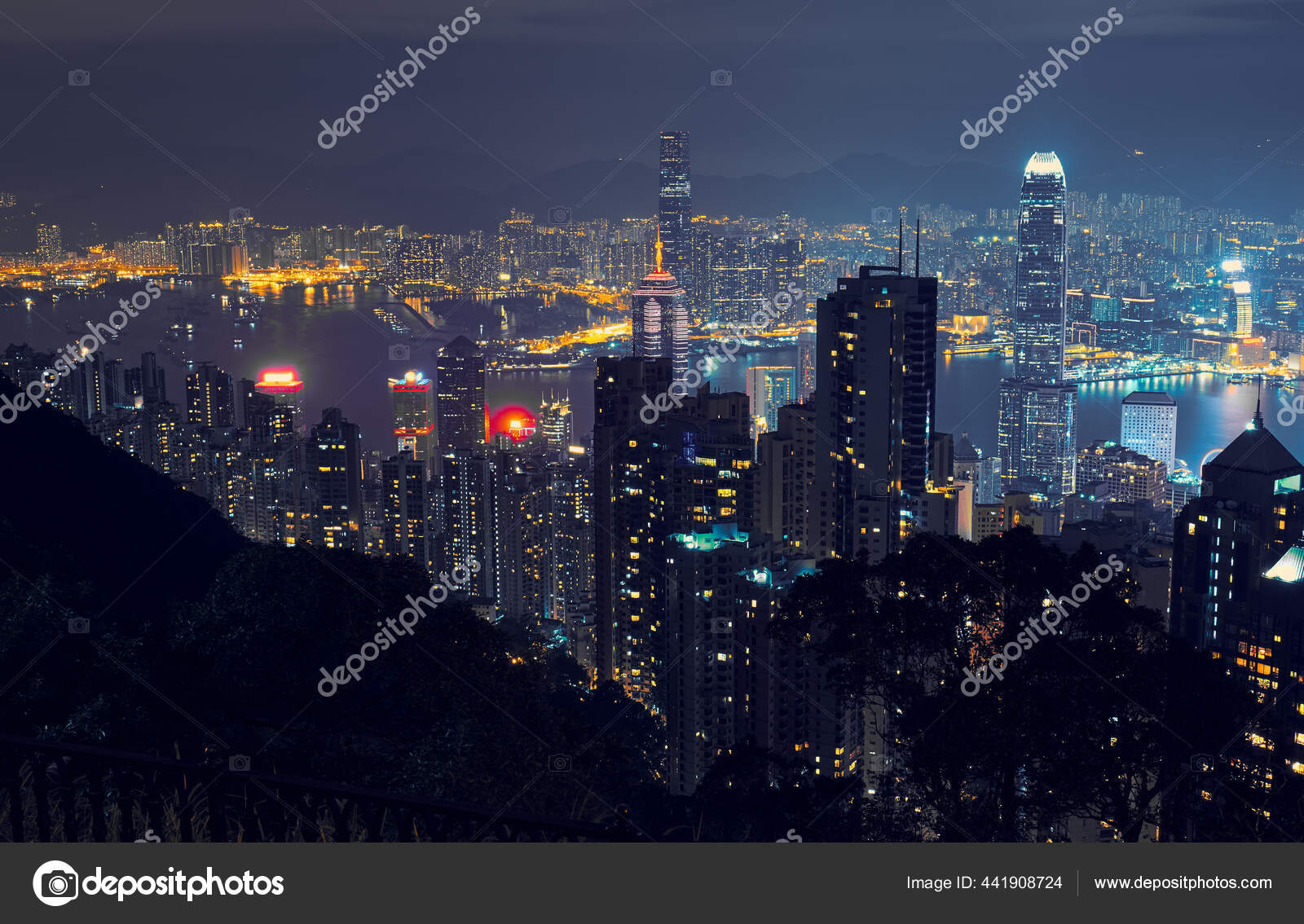 Beautiful Tall Hong Kong Buildings Night Stock Photo by ©badahos 441908724