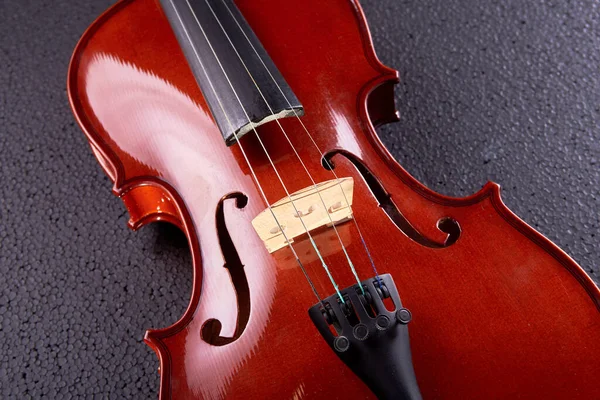 Wooden Violin Closeup Black Background — Stock Photo, Image