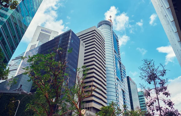 Singapur Ocak 2019 Şehrin Bölgesindeki Güzel Modern Gökdelenler Ağaçlar — Stok fotoğraf