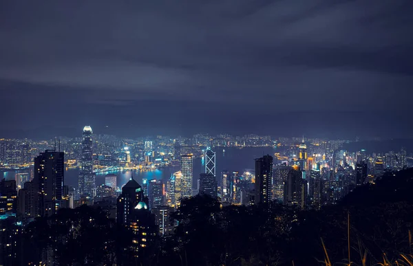 Panorama Hong Kongu Nocą Widok Victoria Harbor Victoria Peak — Zdjęcie stockowe