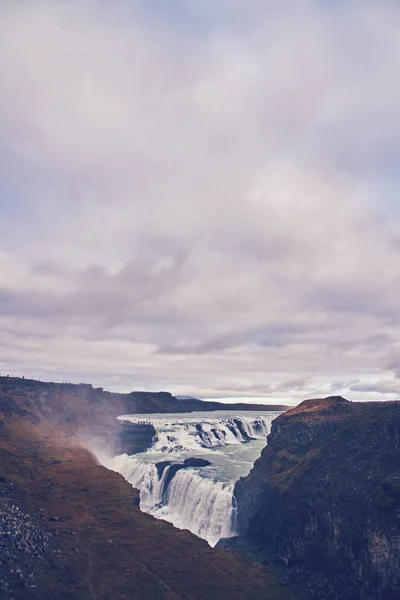 Cachoeira Gullfoss Islândia Paisagem Outono Vertical Com Rio — Fotografia de Stock